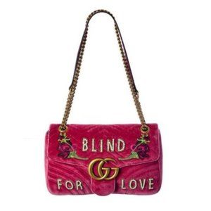 Gucci Blind For Love Pink Rose Velvet Handbag Bag Marmont GG Gold Purse Italy NW